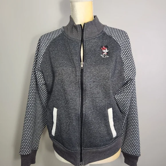 Disney Parks Minnie Mouse Fleece Jacket Size L Fleece Gray vacay - Picture 10 of 10